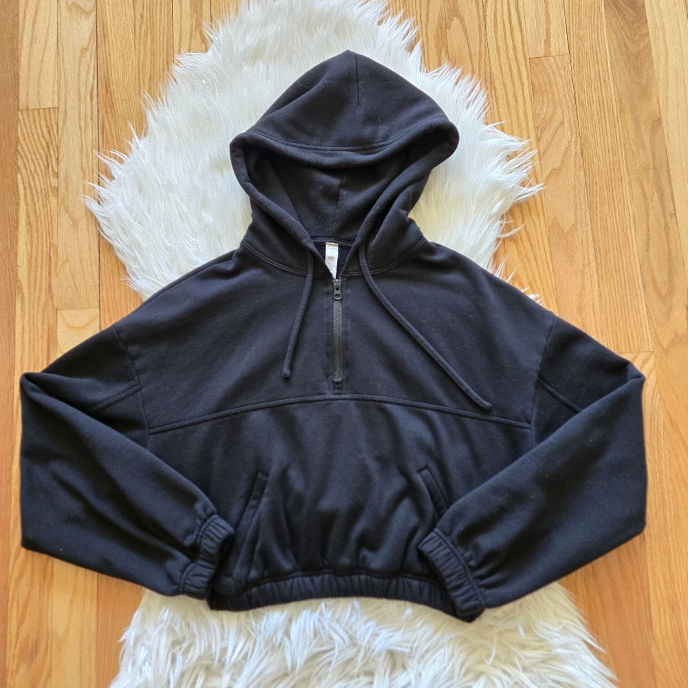 Alo Yoga Black Stadium Quarter Zip Cropped Hoodie
